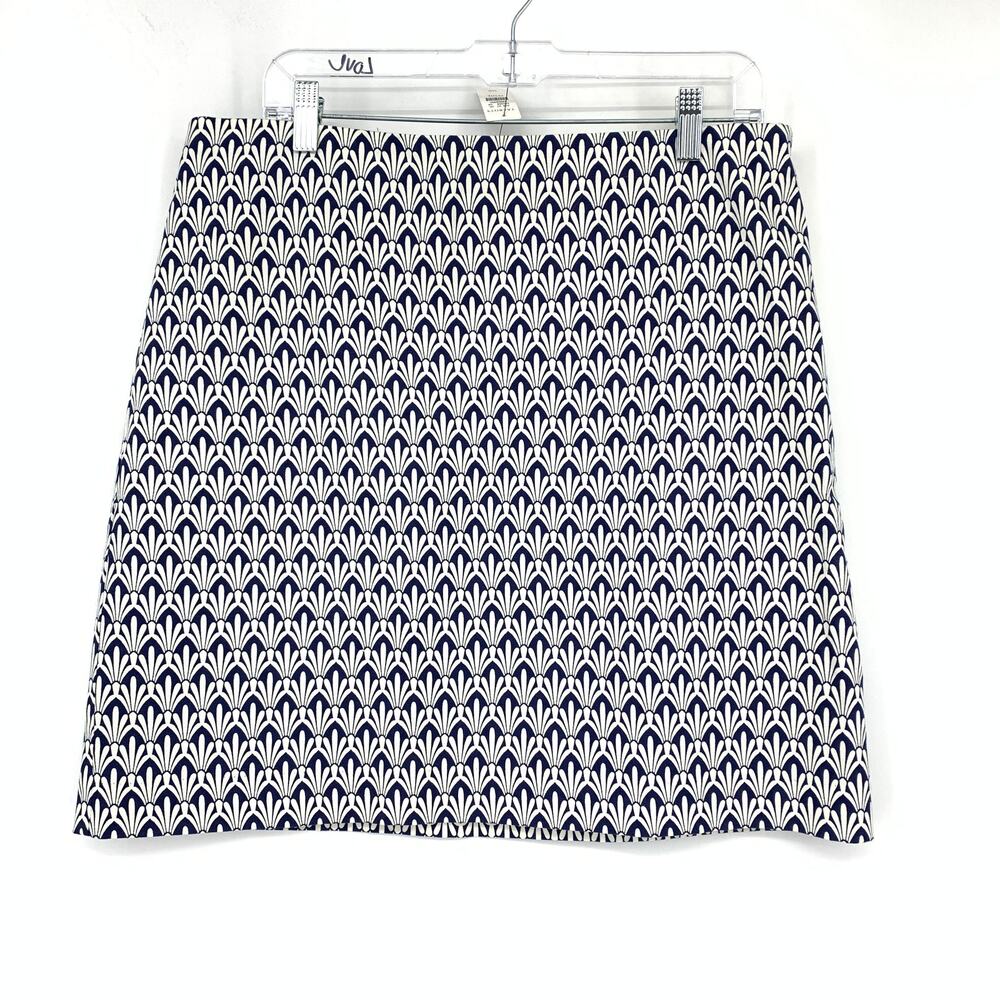 Talbots A-Line Mini Skirt Womens Size 14P Navy Blue White Fan Print NEW